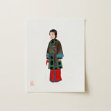 Noblewoman - Qing Dynasty Art Print / Canvas Rectangular Watercolor Illustration East Asian Woman Manchu, Fashion, Ethnic Chinese Attire