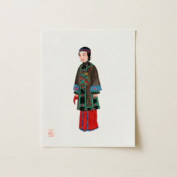 Noblewoman - Qing Dynasty Art Print / Canvas Rectangular Watercolor Illustration East Asian Woman Manchu, Fashion, Ethnic Chinese Attire