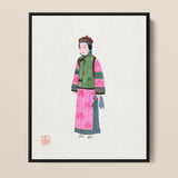 Adlige Frau – Modekunstdruck der Qing-Dynastie / Leinwand, 11x14’’ / 28x36cm / Schwarzer Rahmen, Poster-Drucke & visuelle Kunstwerke, Toby Leon