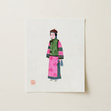 Noblewoman - Qing Dynasty Fashion Art Print / Canvas Vibrant Illustration Woman Traditional Chinese Attire Green Winter, Manchu, Prints