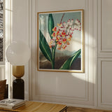Nodding Renealmia - Robert John Thornton Floral Art Print / Canvas Framed Botanical Artwork White Orange Orchids Green Leaves, Thornton’s