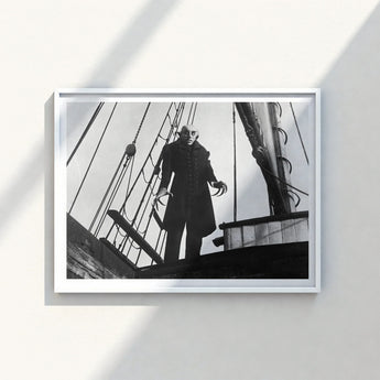 Black-and-white Framed Photograph Classic Horror Movie Scene Iconic Nosferatu Steps, Coat Bristling, Small Buttons