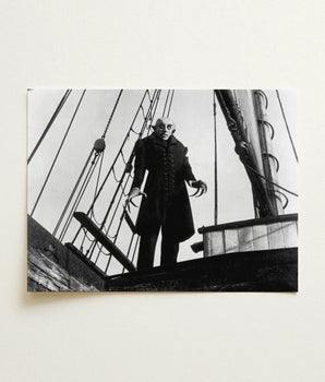 Black-and-white Photographic Print Classic Horror Character Dracula Ship’s Nosferatu Steps, Coat Bristling, Small Buttons