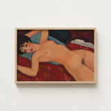 Framed Painting Nude Woman Red Blue Patterned Fabric Modigliani’s Nu Couché, Day Paris Police, Marched, Berthe Weill’s Gallery, Bobbed Hair