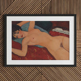 Nu Couche - Amedeo Modigliani Art Print / Canvas Black-framed Stylized Nude Woman Red Blue Modigliani’s Couché, Day Paris Police, Marched,