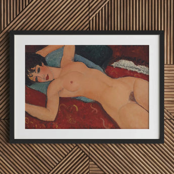 Nu Couche - Amedeo Modigliani Art Print / Canvas Black-framed Stylized Nude Woman Red Blue Modigliani’s Couché, Day Paris Police, Marched,