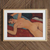 Nu Couche - Amedeo Modigliani Art Print / Canvas Framed Nude Woman Red Blue Patterned Modigliani’s Couché, Day Paris Police, Marched,