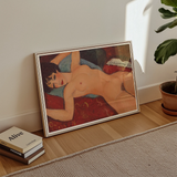 Nu Couche - Amedeo Modigliani Art Print / Canvas Framed Art Print Nude Woman Red Blue Patterned Modigliani’s Nu Couché, Day Paris Police,