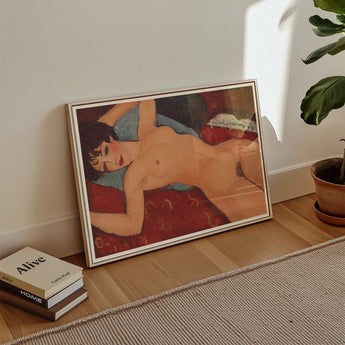 Nu Couche - Amedeo Modigliani Art Print / Canvas Framed Nude Woman Red Blue Patterned Modigliani’s Couché, Day Paris Police, Marched,