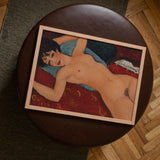 Nu Couche - Amedeo Modigliani Art Print / Canvas Framed Painting Nude Woman Red Blue Fabric Rendered Modigliani’s Couché, Day Paris Police,