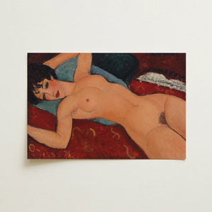 Nu Couche - Amedeo Modigliani Art Print / Canvas Rectangular Painting Nude Woman Dark Hair Red Modigliani’s Couché, Day Paris Police,