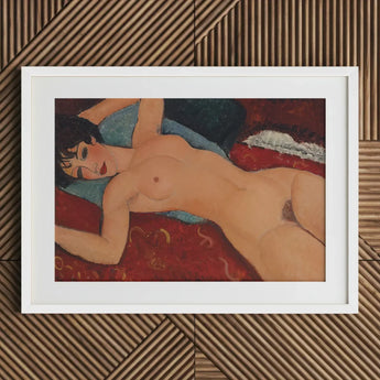 Nu Couche - Amedeo Modigliani Art Print / Canvas White-framed Stylized Nude Woman Red Blue Modigliani’s Couché, Day Paris Police, Marched,