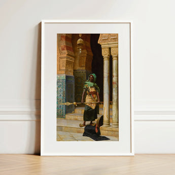 Nubian Guard - Ludwig Deutsch Orientalism Art Print / Canvas, 12x18’’ / 31x46cm / White Frame / Matboard, Posters Prints & Visual Artwork,