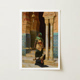 Nubian Guard - Ludwig Deutsch Orientalism Art Print / Canvas Framed Painting Figure Green Gold Attire Ornate Columns, Prints