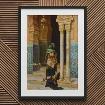 Nubian Guard - Ludwig Deutsch Orientalism Art Print / Canvas Black-framed Detailed Painting Ornate Architectural Scene, Prints