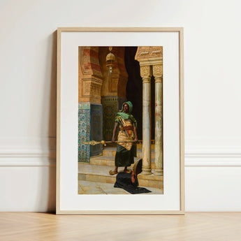 Nubian Guard - Ludwig Deutsch Orientalism Art Print / Canvas Framed Art Print Historical Scene Ornate Architecture Figures Ludwig Deutsch,
