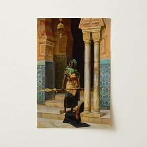 Nubian Guard - Ludwig Deutsch Orientalism Art Print / Canvas Framed Painting Figure Traditional Attire Ornate Tiled Archway, Prints