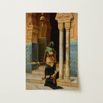 Nubian Guard - Ludwig Deutsch Orientalism Art Print / Canvas Framed Painting Figure Traditional Attire Ornate Tiled Archway, Prints