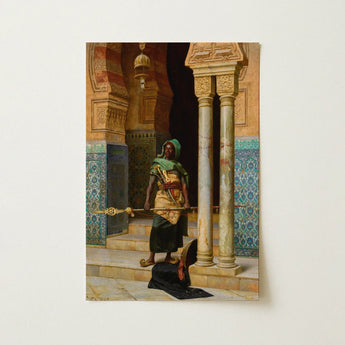 Nubian Guard - Ludwig Deutsch Orientalism Art Print / Canvas Framed Painting Figure Traditional Attire Ornate Tiled Archway Ludwig Deutsch,