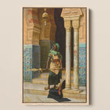 Nubian Guard - Ludwig Deutsch Orientalism Art Print / Canvas Framed Painting Woman Traditional Attire Ornate Tiled Architectural, Prints