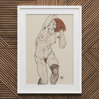Nu en bas noirs - Tirage d’art Egon Schiele / Toile, 20x30’’ / 51x76cm / Cadre blanc / Passe-partout, affiches, tirages et œuvres d’art visuel,