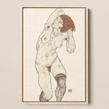 Nude in Black Stockings - Egon Schiele Art Print / Canvas, 12x18’’ / 31x46cm / Natural Frame, Posters Prints & Visual Artwork, Toby Leon