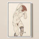 Nude in Black Stockings - Egon Schiele Art Print / Canvas, 12x18’’ / 31x46cm / White Frame, Posters Prints & Visual Artwork, Toby Leon