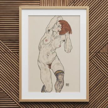 Nude in Black Stockings - Egon Schiele Art Print / Canvas Framed Artwork Figure Reddish Hair Detailed Linework Schiele’s, Prints