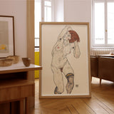 Nude in Black Stockings - Egon Schiele Art Print / Canvas Framed Figure Schiele’s Distinctive Artistic Style, Prints