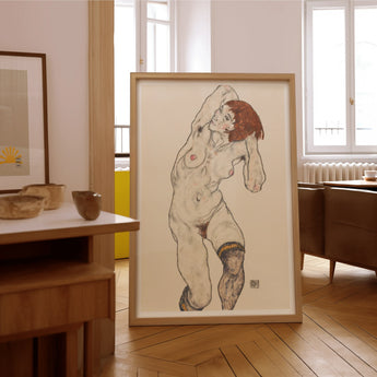 Nude in Black Stockings - Egon Schiele Art Print / Canvas Framed Figure Schiele’s Distinctive Artistic Style, Prints