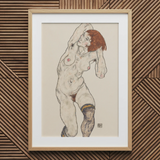 Nude in Black Stockings - Egon Schiele Art Print / Canvas, Egon Schiele’s Nude, Black Stockings Art, Schiele Art Print