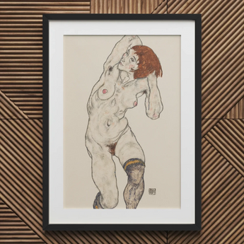Nude in Black Stockings - Egon Schiele Art Print / Canvas, Egon Schiele’s Nude, Black Stockings Art, Schiele Art Print