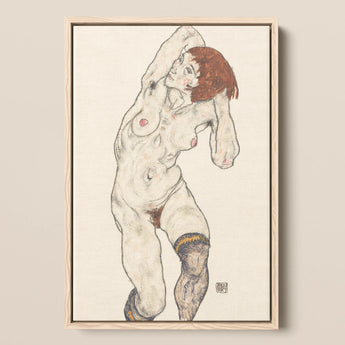 Nude in Black Stockings - Egon Schiele Art Print / Canvas, Egon Schiele’s Nude, Black Stockings Art, Schiele Art Print