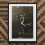Nude Dancer with Aulos - Arnold Genthe Art Print / Canvas Black-framed Sepia-toned Photograph Woman Outdoor, Genthe’s, Left Knee Folds,