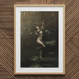 Nude Dancer with Aulos - Arnold Genthe Art Print / Canvas Framed Black-and-white Photograph Woman Outdoor Enclosed Light, Genthe’s, Left