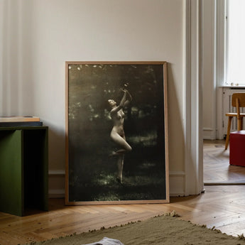 Nude Dancer with Aulos - Arnold Genthe Art Print / Canvas Framed Black-and-white Photographic Print Nude Woman Outdoor Encased Dancer,