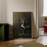 Nude Dancer with Aulos - Arnold Genthe Art Print / Canvas Framed Black-and-white Photographic Woman Outdoor Encased, Genthe’s, Left Knee