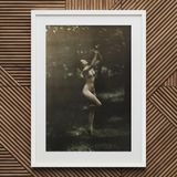 Nude Dancer with Aulos - Arnold Genthe Art Print / Canvas White-framed Black-and-white Photographic Print Nude Woman Outdoor Dancer, Arnold