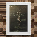 Nude Dancer with Aulos - Arnold Genthe Art Print / Canvas White-framed Black-and-white Photographic Woman Outdoor, Genthe’s, Left Knee