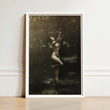 Nude Dancer with Aulos - Arnold Genthe Art Print / Canvas Framed Black-and-white Photographic Woman Outdoor Encased, Genthe’s, Left Knee