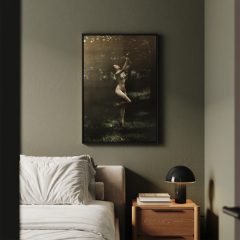 Nude Dancer with Aulos - Arnold Genthe Art Print / Canvas Black-framed Photographic Figure Forest, Genthe’s, Left Knee Folds, Prints