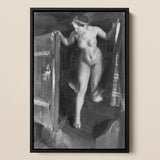 Nude Girl in Doorway - Anders Zorn Art Print / Canvas Black-framed Monochrome Painting Woman Open, Paints, Hometown’s Bathing Ritual,