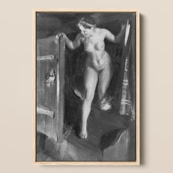 Nude Girl in Doorway - Anders Zorn Art Print / Canvas Black-and-white Framed Painting Woman Classical Style Housed, Paints, Hometown’s