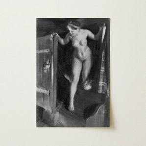 Nude Girl in Doorway - Anders Zorn Art Print / Canvas Black-and-white Oil Painting Female Figure Interior, Paints, Hometown’s Bathing
