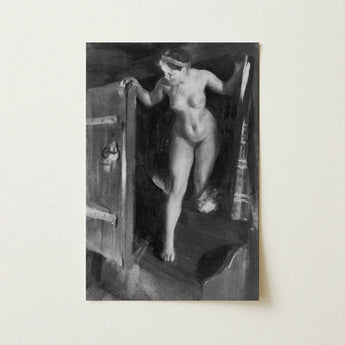 Nude Girl in Doorway - Anders Zorn Art Print / Canvas Black-and-white Oil Painting Female Figure Interior, Paints, Hometown’s Bathing