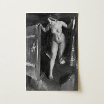 Nude Girl in Doorway - Anders Zorn Art Print / Canvas Black-and-white Oil Painting Nude Female Figure Interior Doorway Anders Zorn, Zorn