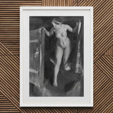 Nude Girl in Doorway - Anders Zorn Art Print / Canvas Framed Black White Painting Figure Interior Space, Paints, Hometown’s Bathing Ritual,