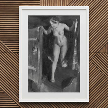 Nude Girl in Doorway - Anders Zorn Art Print / Canvas Framed Black White Painting Figure Interior Space, Paints, Hometown’s Bathing Ritual,