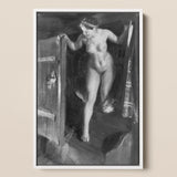 Nude Girl in Doorway - Anders Zorn Art Print / Canvas Framed Black White Painting Woman Interior Space, Paints, Hometown’s Bathing Ritual,