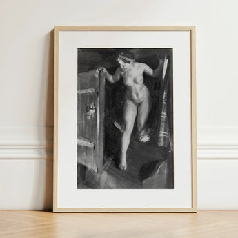 Nude Girl in Doorway - Anders Zorn Art Print / Canvas Minimalist Wooden-framed Black-and-white Figure Expressive, Paints, Hometown’s